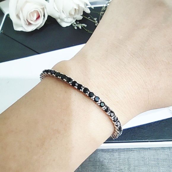 22cm GRA Black Moissanite Diamond 4mm Tennis Bracelet 18k White Gold 925 Silver - Picture 6 of 8